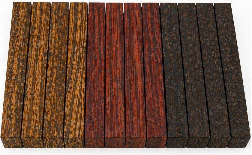 Exotic Wood Turning Blanks Combo Pack – 2" x 2" x 18" (15 Pieces | 3 Species)