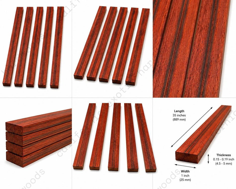 Pack of 5 Bloodwood Binding Wood Strips – 35" Length for Guitar And Fine Woodworking