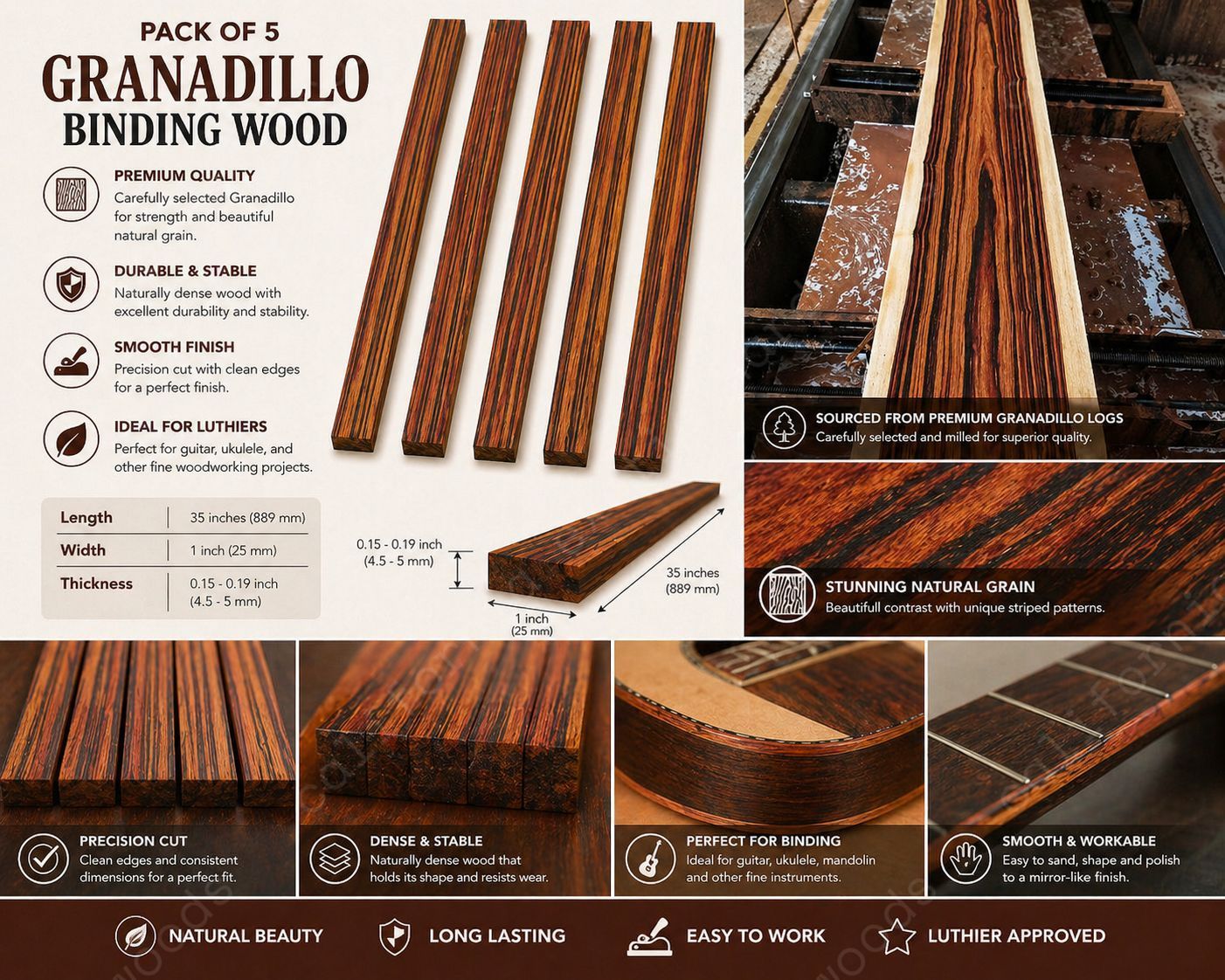 Granadillo Binding Wood Strips