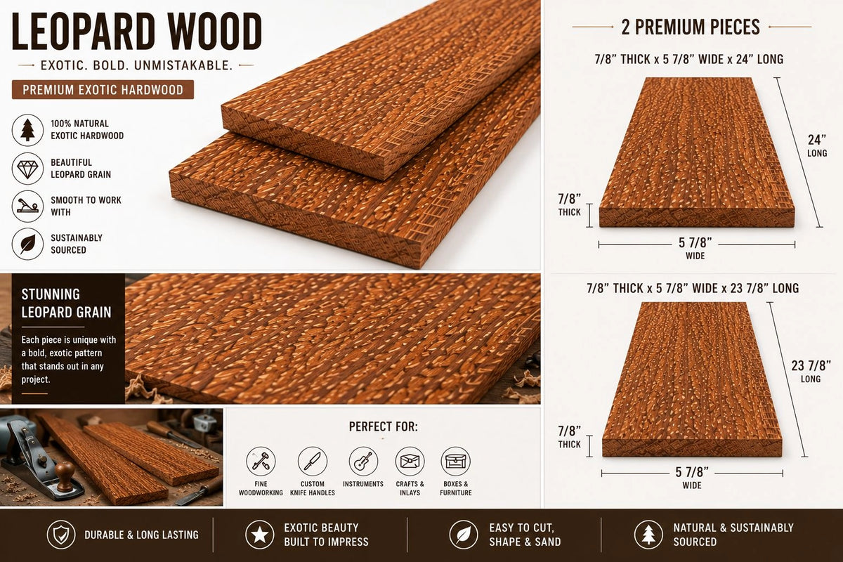 7/8” Leopard Wood Exotic Lumber (2PCS) – Kiln Dried Premium Hardwood Boards