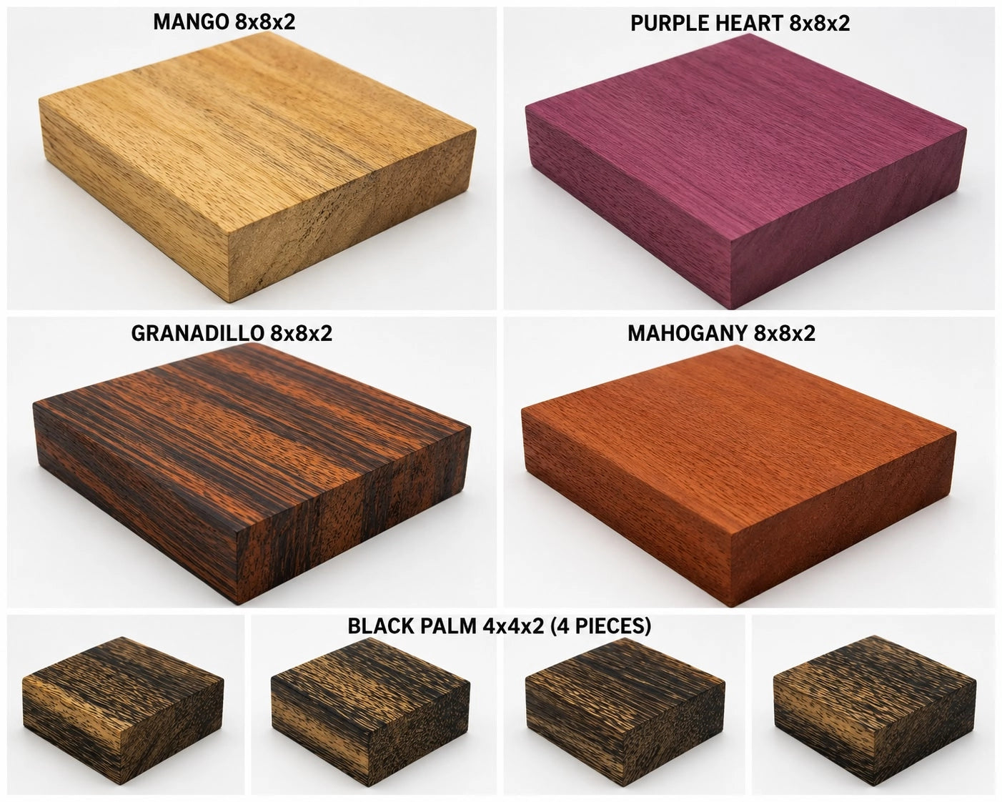 Exotic Hardwood Bowl Blank Combo Pack: Mango, Purpleheart, Granadillo, Mahogany, Black Palm