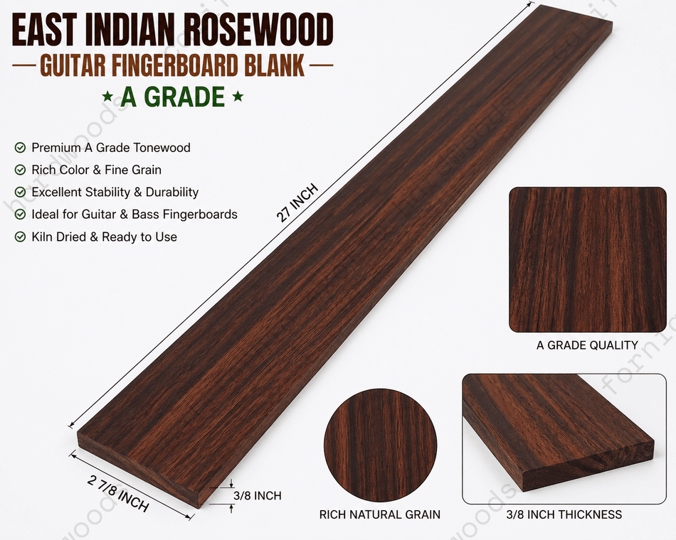 East Indian Rosewood Guitar Fingerboard Blank – A Grade (27" x 2-7/8" x 3/8")