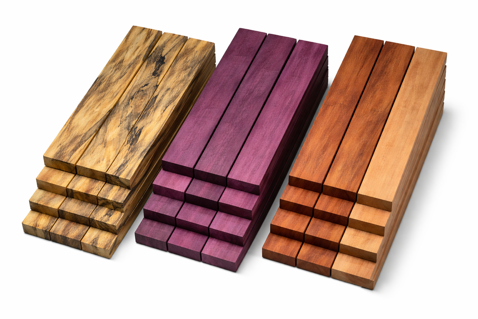 Combo of 15 , 3/4" Lumber Boards | Cutting Board Blocks | Spalted Tamarind, Purpleheart, Mahogany