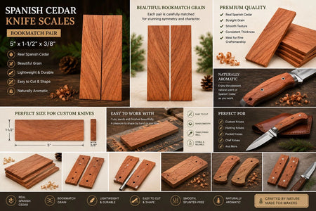 Curly Spanish Cedar Knife Scales – Premium Figured Exotic Hardwood Handle Blanks 5" x 1-1/2" x 3/8"