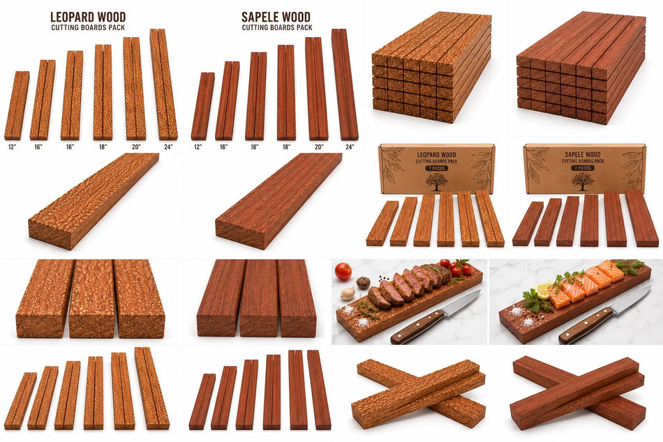 Exotic Hardwood Cutting Board Lumber Pack – Leopardwood or Sapele – 7 Pieces