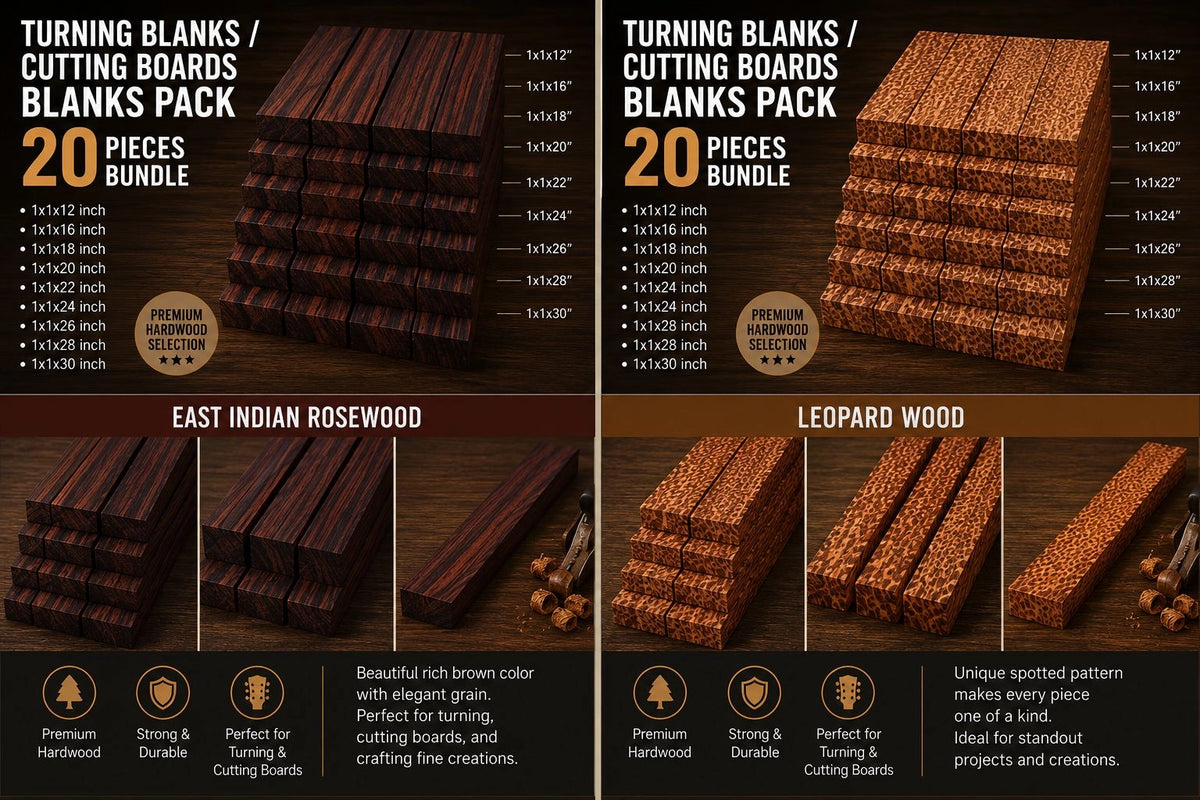 East Indian Rosewood & Leopardwood Wood Blanks – Exotic Hardwood Combo Pack (10 Pieces)