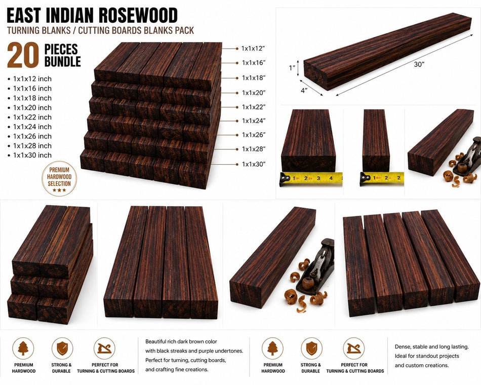 East Indian Rosewood & Leopardwood Wood Blanks – Exotic Hardwood Combo Pack (10 Pieces)