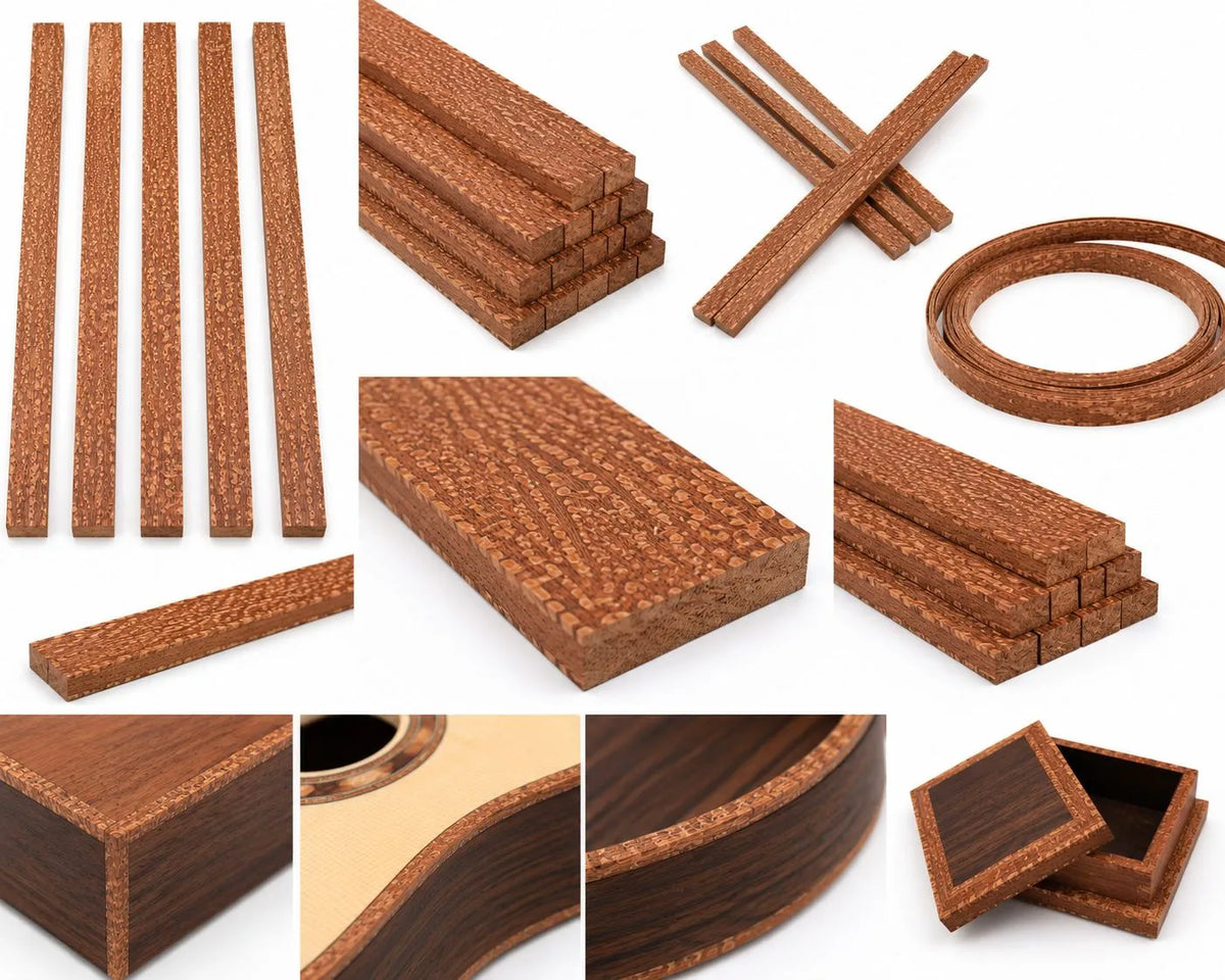 Pack of 5 Leopardwood Binding Wood Strips – Exotic Figured Wood for Guitar & Luthier Projects