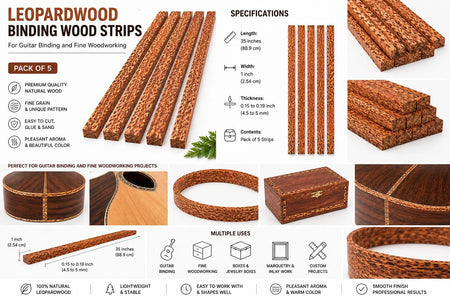 Pack of 5 Leopardwood Binding Wood Strips – Exotic Figured Wood for Guitar & Luthier Projects