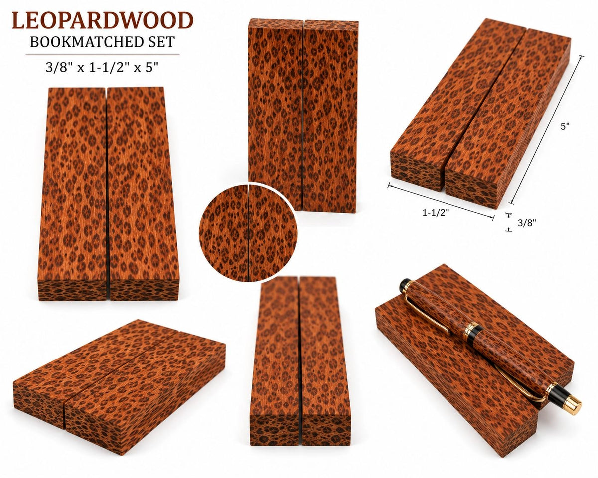 Leopardwood Bookmatched Set Knife Handle Blanks – 3/8" x 1-1/2" x 5"