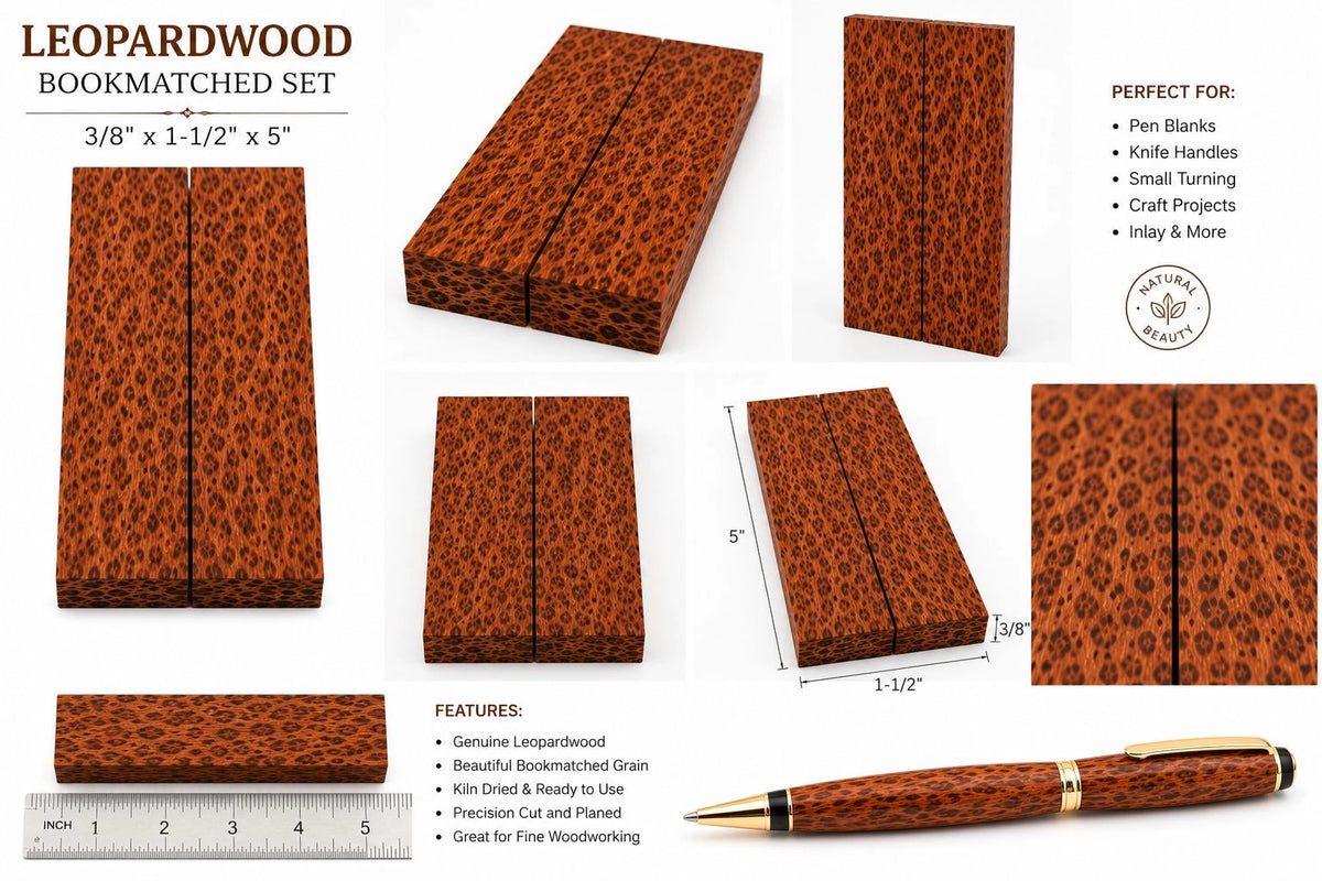 Leopardwood Bookmatched Set Knife Handle Blanks – 3/8" x 1-1/2" x 5"