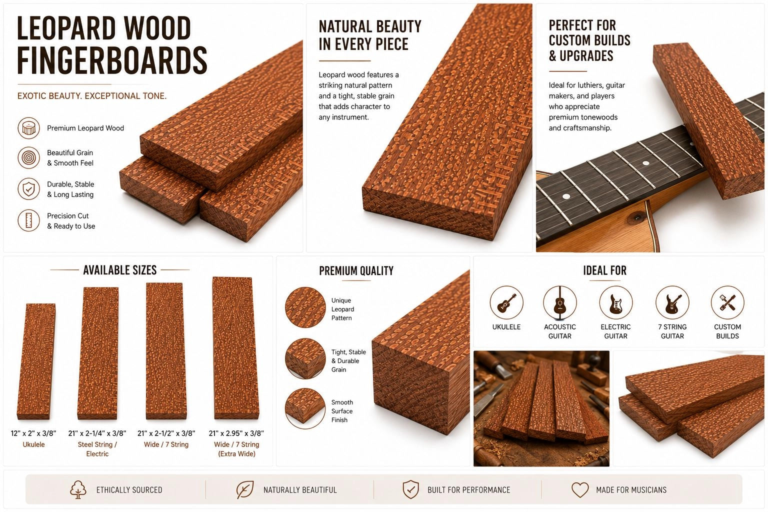 Leopardwood Fingerboard Blank – Exotic Hardwood Guitar Fingerboard