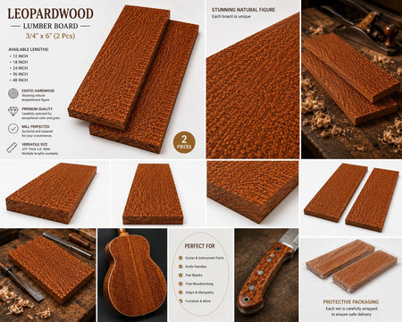 Leopardwood Lumber Boards – 3/4" x 6" (2 PCS) Exotic Hardwood Lumber