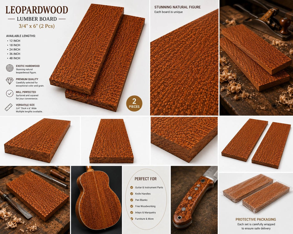 Leopardwood Lumber Boards – 3/4" x 6" (2 PCS) Exotic Hardwood Lumber