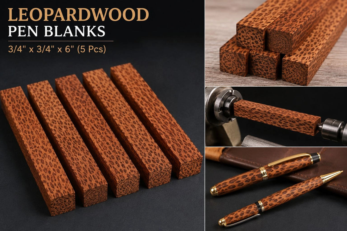 Leopardwood Pen Blanks – 3/4" x 3/4" x 6" (5 Piece Set) | Exotic Wood Turning Blanks for Pens, Crafting & Woodworking