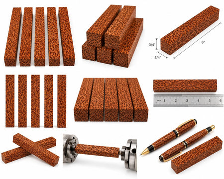 Leopardwood Pen Blanks – 3/4" x 3/4" x 6" (5 Piece Set) | Exotic Wood Turning Blanks for Pens, Crafting & Woodworking
