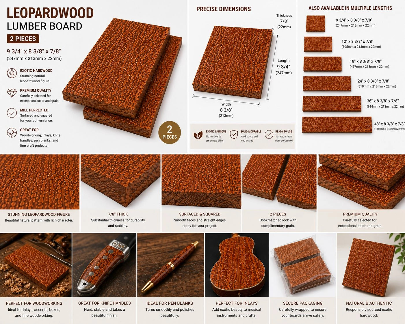 Leopardwood Serving & Cutting Board Blanks – Exotic Hardwood Lumber