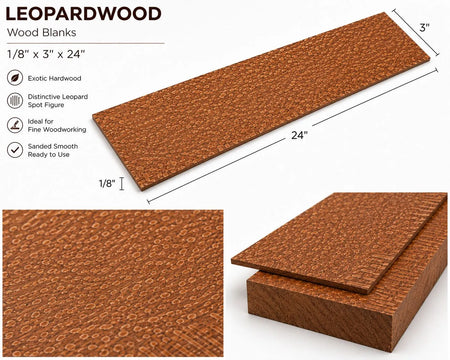 Leopardwood Wood Blanks – 1/8" x 3" x 24" Exotic Hardwood Craft & Guitar Wood