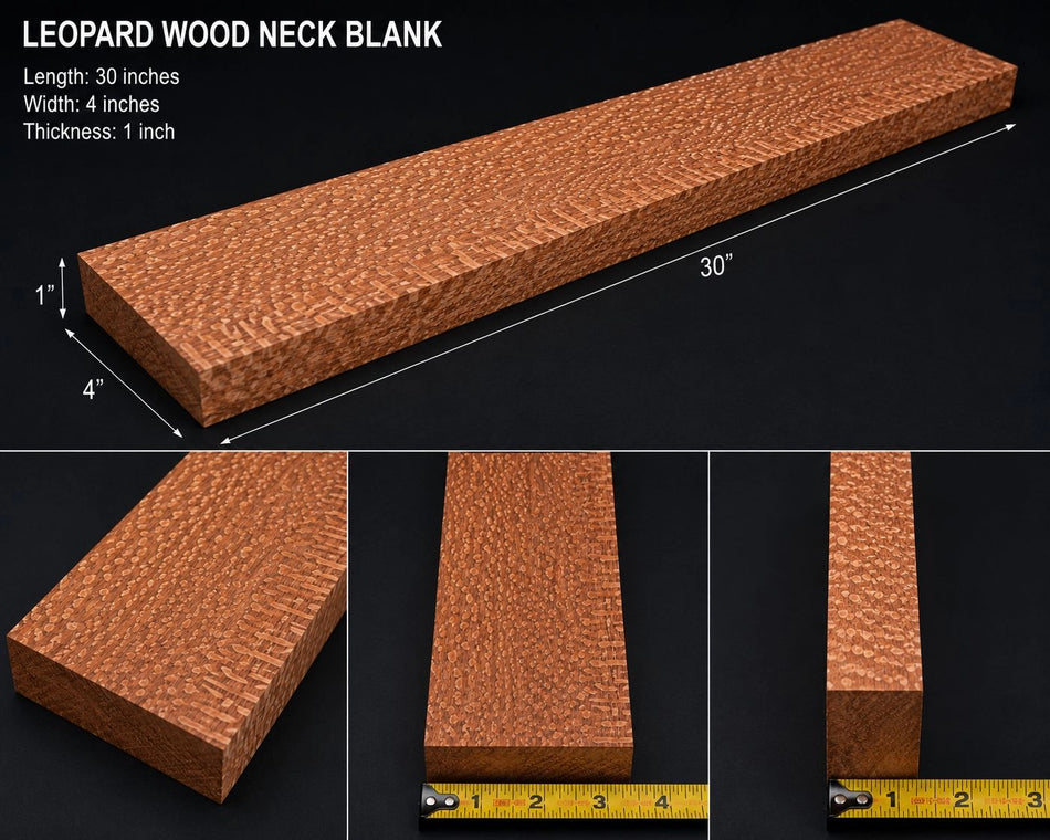 Leopardwood Guitar Neck Blank – 30 x 4 x 1 – Exotic Tonewood for Custom Guitar Building