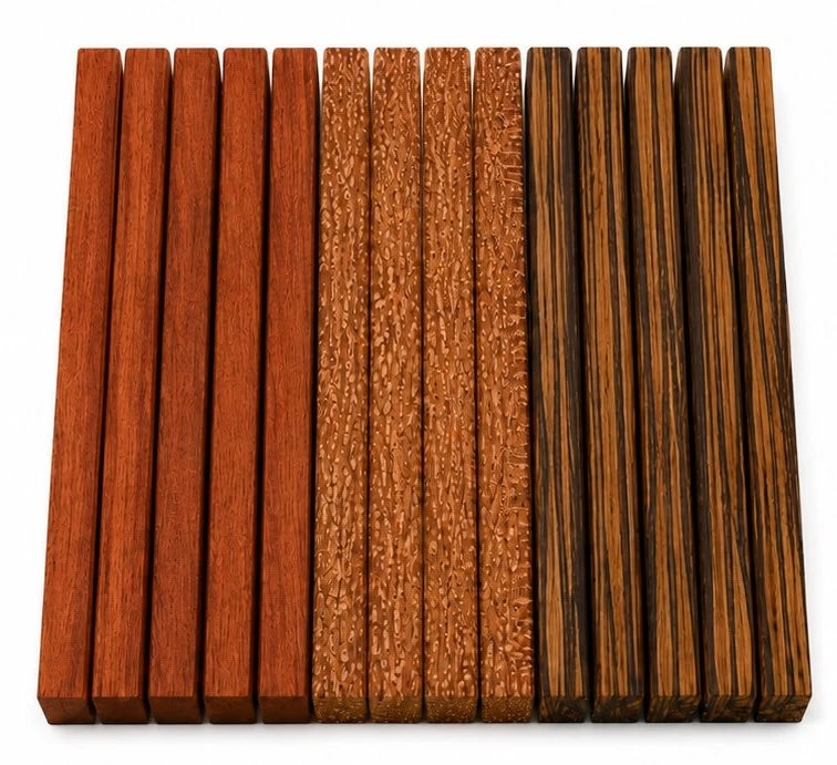 Combo Pack of 15 Exotic Hardwood Lumber Boards – Black Limba, Leopardwood & Sapele