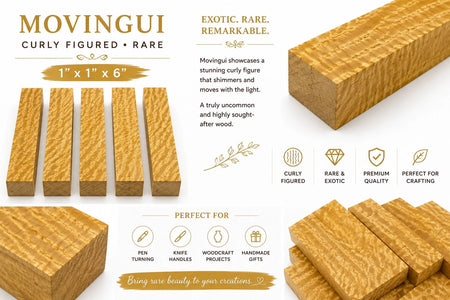 Movingui Pen Blanks – Premium Exotic Hardwood Turning Blanks 1" x 1" x 6"