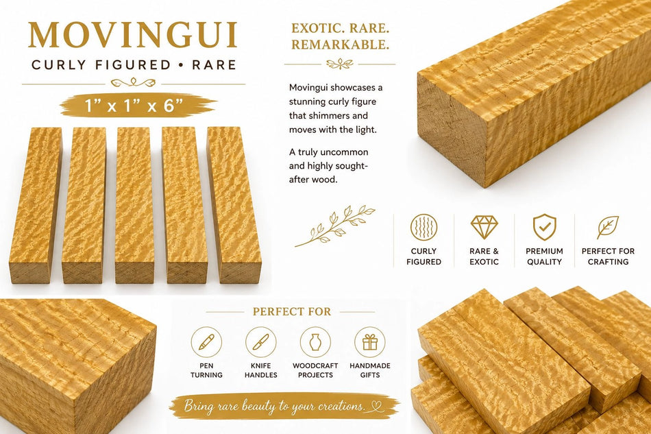 Movingui Pen Blanks – Premium Exotic Hardwood Turning Blanks 1" x 1" x 6"