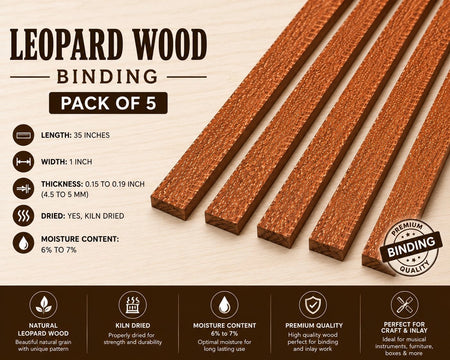 Pack of 5 Leopardwood Binding Wood Strips-35" x 1" x 0.15"–0.19"