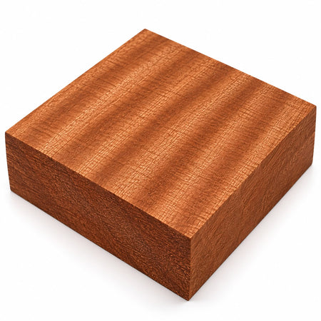 A square wood block sample with a warm reddish-brown finish and visible grain texture, shown on a clean white background.