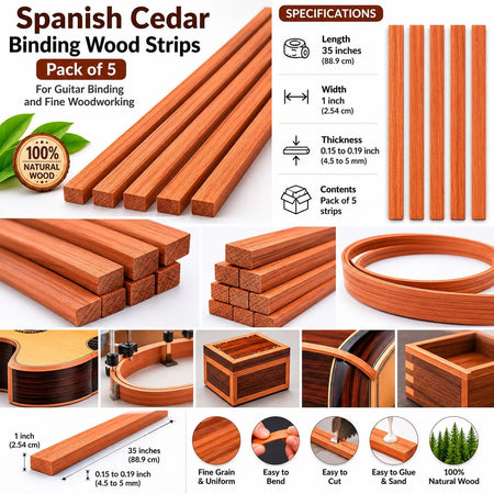 Pack of 5 Spanish Cedar Binding Wood Strips – Premium Tonewood for Guitar & Luthier Projects