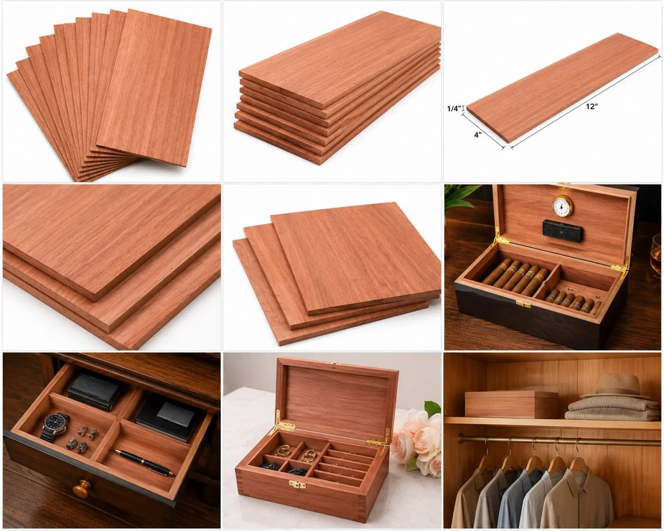 10-Pack Spanish Cedar Planks for Furniture Making and Decor 12"x4"x1/4"