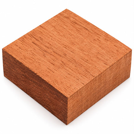 A square block of reddish-brown wood with visible grain texture, shown on a clean white background.
