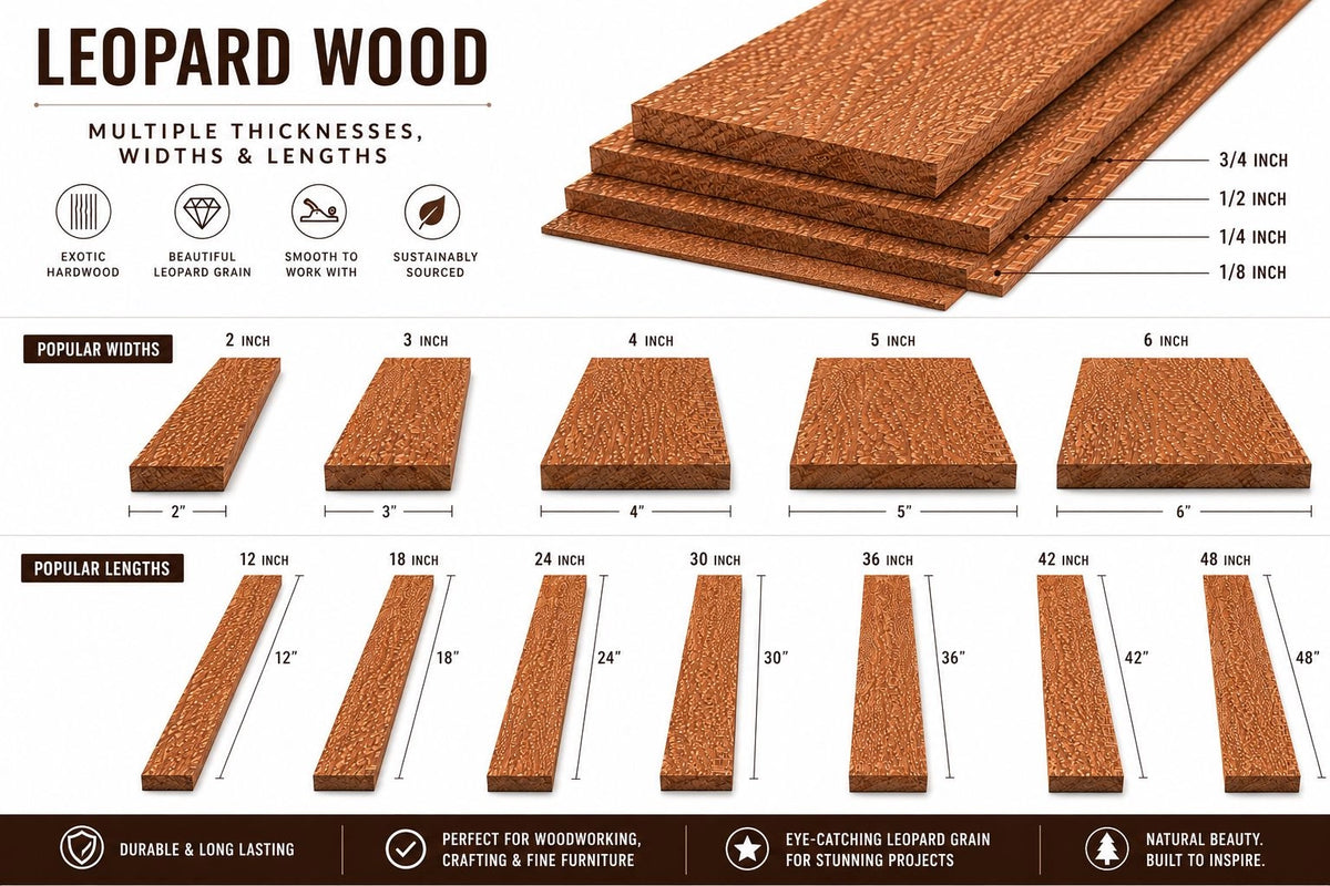 1/8", 1/4", 1/2" Thick Leopardwood Dimensional Boards – Exotic Hardwood Lumber for Fine Woodworking