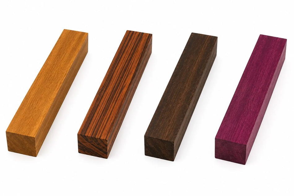 Wood Turning Blanks Set - Iroko, Red Zebra, Ovangkol, Purple Heart (12 pc combo)