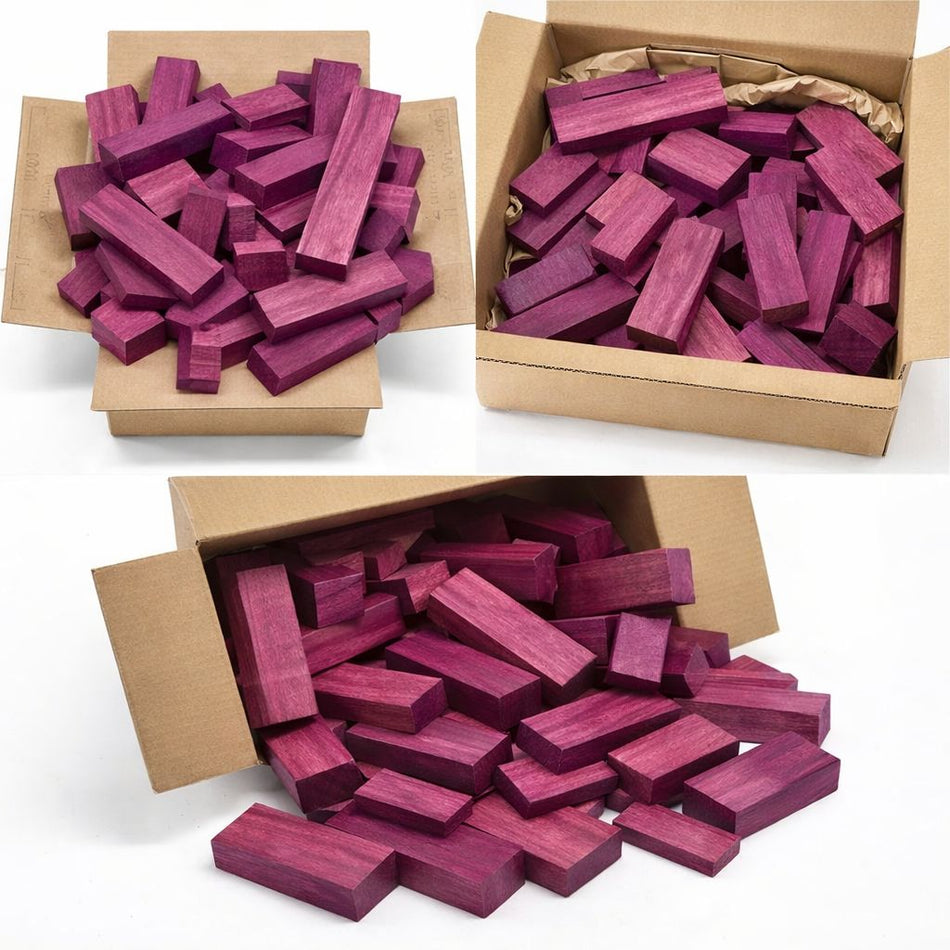 Box of Purpleheart Wood Scrap DIY Craft Carving Scroll Short Lumber Cutoff Boards