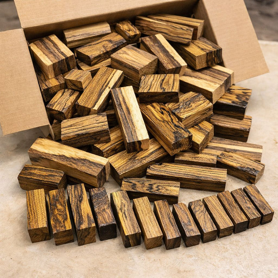 Box of Bocote Wood Scrap DIY Craft Carving Scroll Short Lumber Cutoff Boards