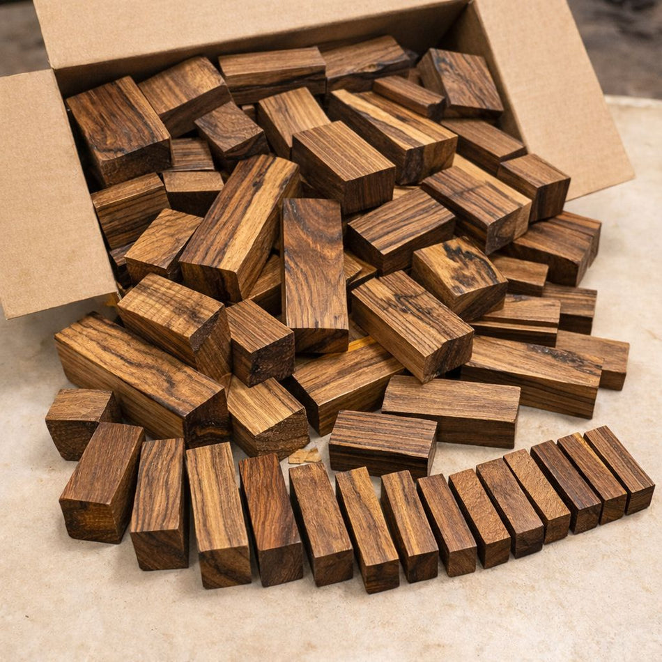 Box of Ovangkol Wood Scrap DIY Craft Carving Scroll Short Lumber Cutoff Boards