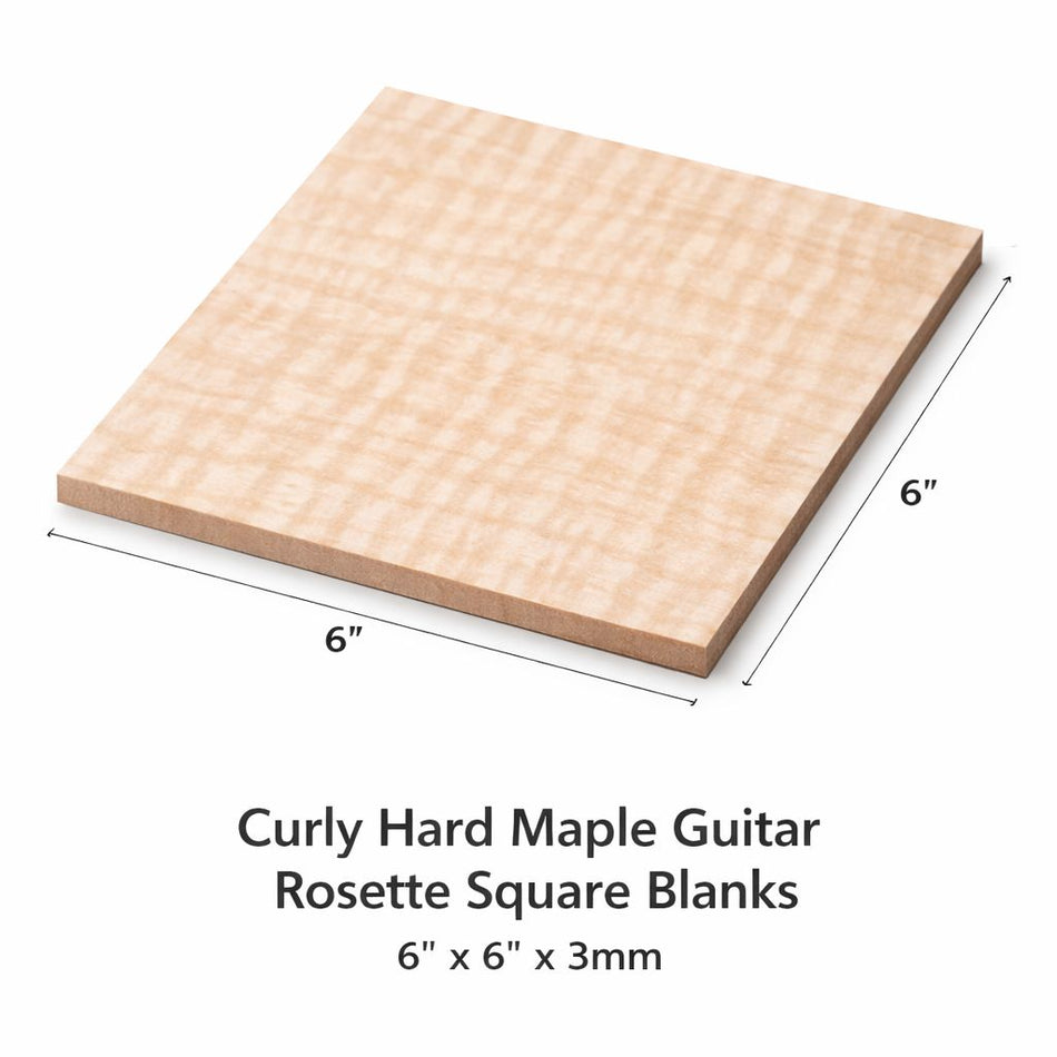 Curly Hard Maple Guitar Rosette Square blanks 6” x 6” x 3mm