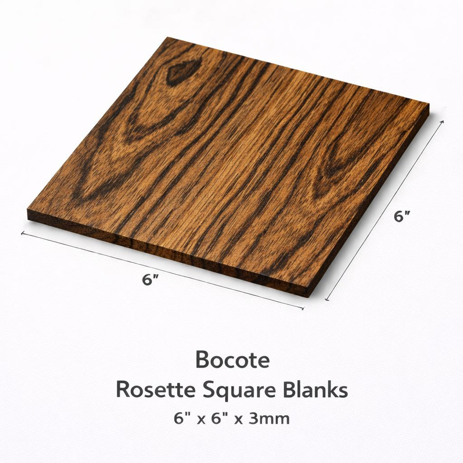 Bocote Guitar Rosette Square Blanks – 6” x 6” x 3mm