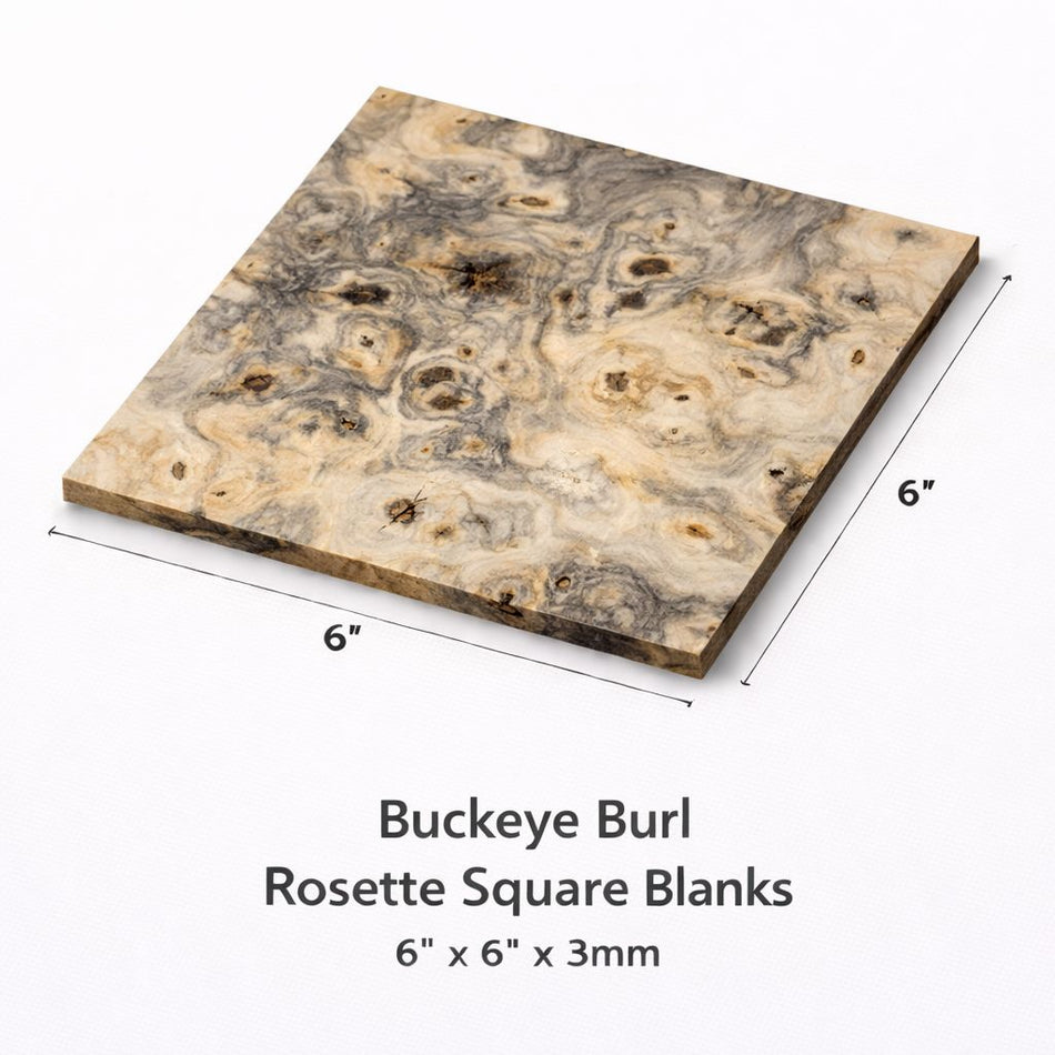 Buckeye Burl Guitar Rosette Square Blanks – 6” x 6” x 3mm