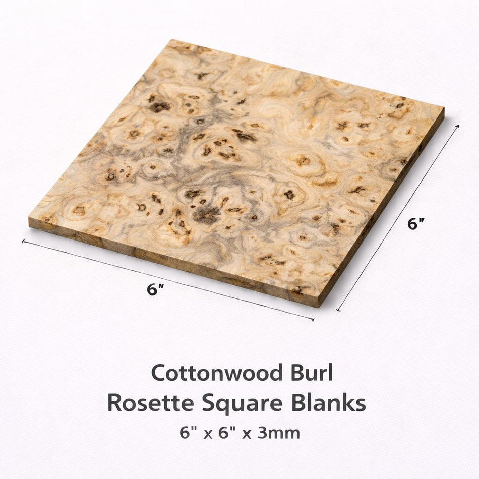 Cottonwood Burl Guitar Rosette Square Blanks – 6” x 6” x 3mm