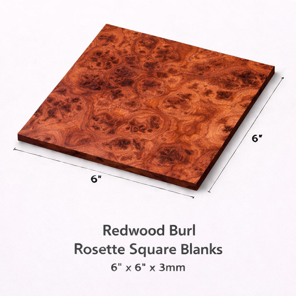 Redwood Burl Guitar Rosette Square Blanks – 6” x 6” x 3mm
