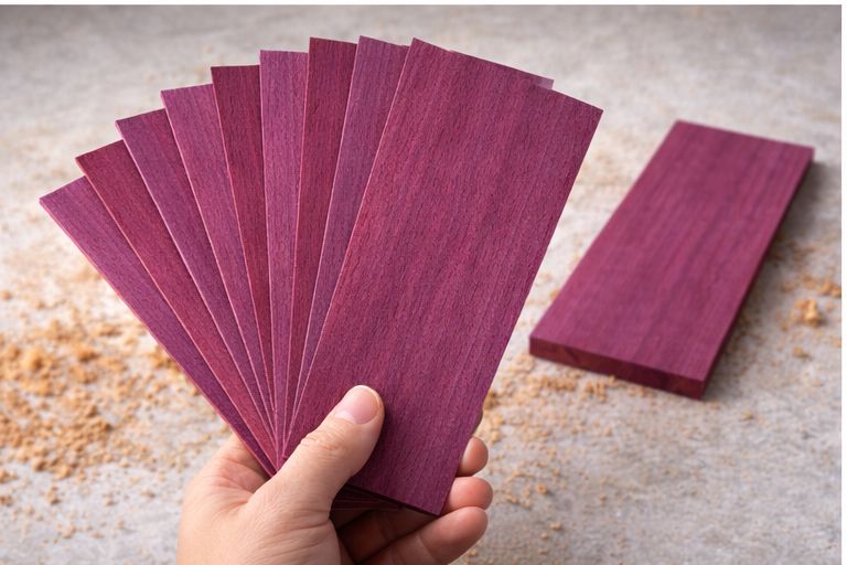 Purpleheart Wood Veneer | Marquetry Inlay - 200mm x 100mm x 4mm