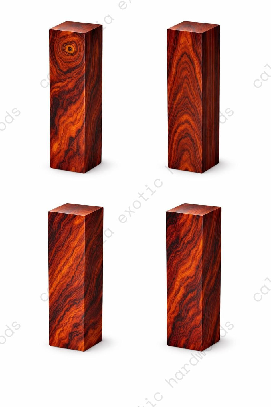 Cocobolo Wood Turning Blank, 2" x 2" x 12" – 5 Pack