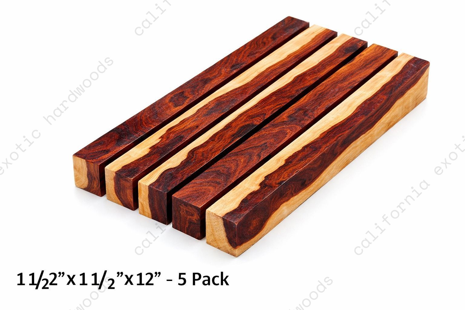 Cocobolo Wood Turning Blank – Multi-Toned, 1-1/2" x 1-1/2" x 12" | 5 Pack