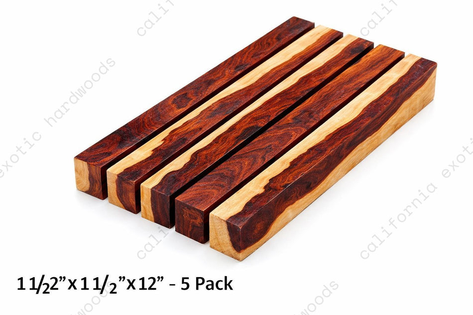 Cocobolo Wood Turning Blank – Multi-Toned, 1-1/2" x 1-1/2" x 12" | 5 Pack