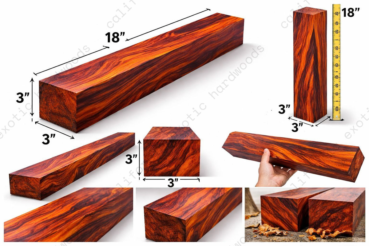 Cocobolo Wood Turning Blank – 3" x 3" x 18"