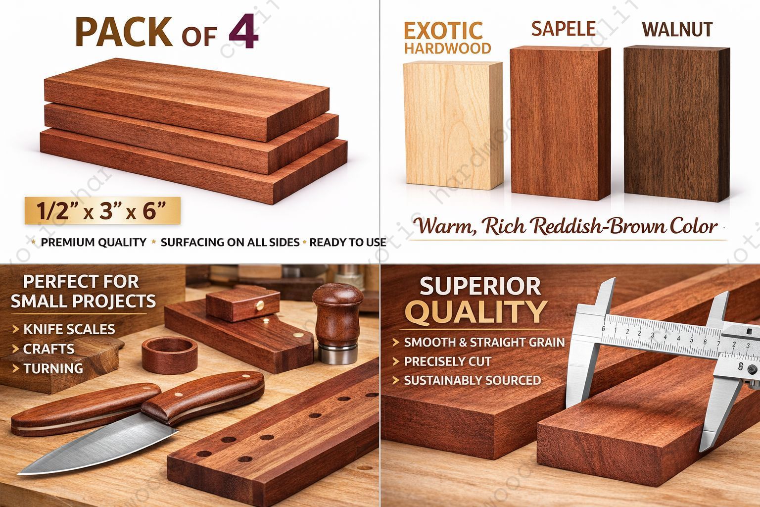 Sapele Hardwood Lumber (1/2"x3"x6")