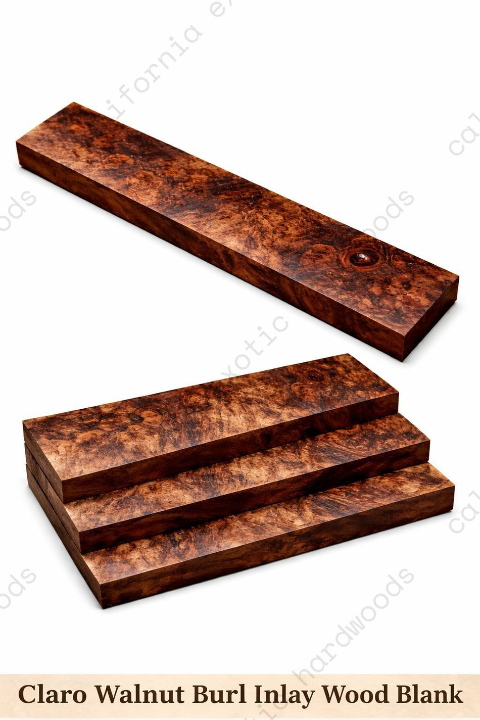 Claro Walnut Burl Inlay Wood Blank – 1/4" x 1-1/2" x 9" | Figured Hardwood for Fine Woodworking