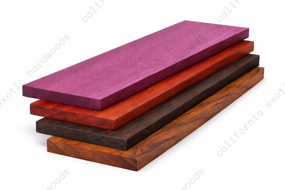 4 Pack Exotic Thin Stock Lumber – Purpleheart, Bloodwood, Wenge & Granadillo (16" x 2" x 3/4")