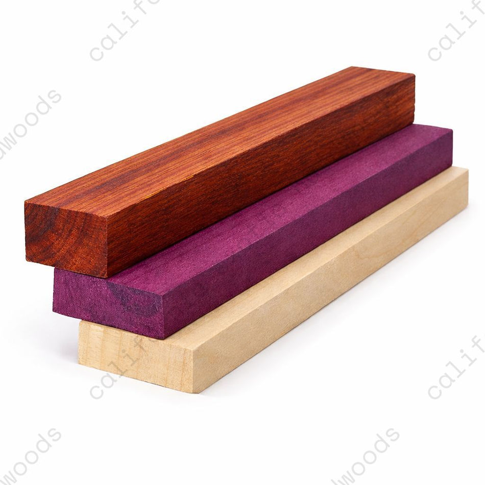 3 Pack Exotic Thin Stock Lumber – Red Zebrawood, Purpleheart & Maple (18" x 1-7/8" x 1-1/2")
